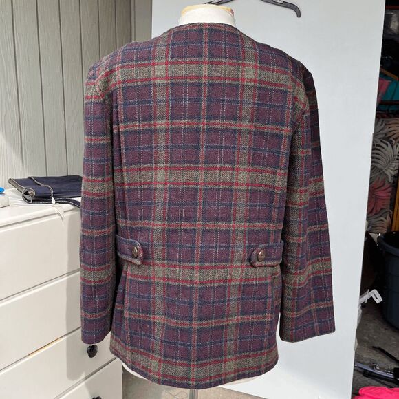 VTG Pendleton Wool Plaid Jacket Blazer Burgundy Green Navy SZ L Made in USA - Picture 2 of 14